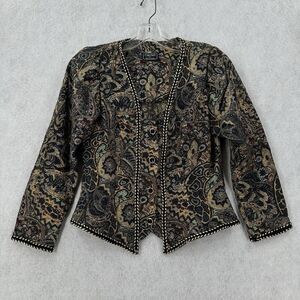 Vintage RARE Cachet‎ Collarless Jacket 11/12 Floral Tapestry Puff Sleeve 90s